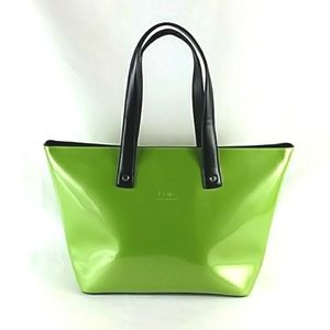 Beijo Lime Patent Tote with Black Handles